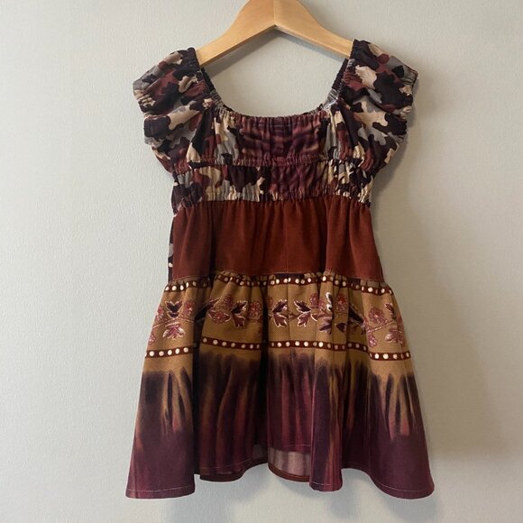 Handmade Children's 100% Cotton Corduroy Brown Tan Multicolour Dress - Picture 2 of 15